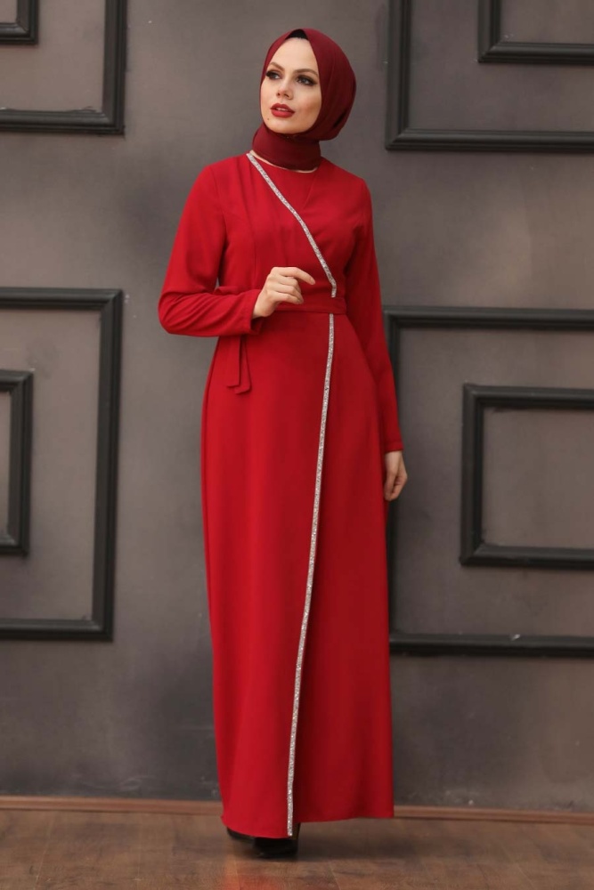 Red Hijab Evening Dress 40581K - 2