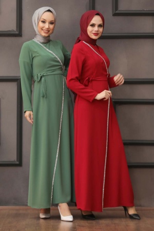 Red Hijab Evening Dress 40581K - 3