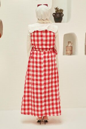 Red Hijab Gilet Dress 22922K - 3