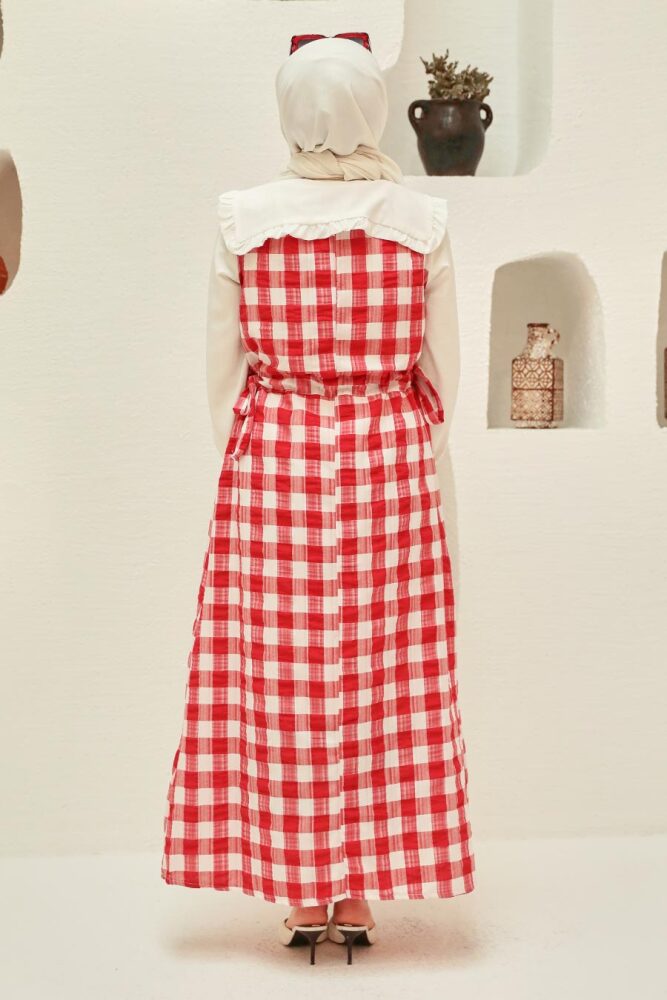 Red Hijab Gilet Dress 22922K - 3