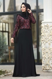 Neva Style - Long Red Hijab Engagement Gown 37220K - Thumbnail
