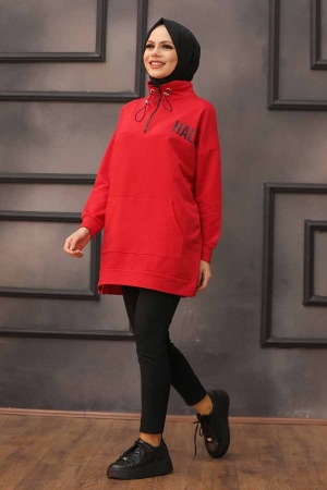 Red Hijab Sweatshirt & Tunic 3113K - NEVA STYLE