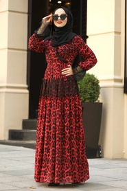 Red Hijab Dress 1266K - Thumbnail