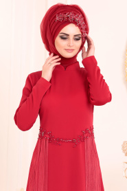 Red Hijab Evening Dress 3622K - Thumbnail