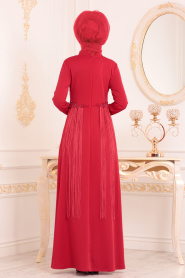 Red Hijab Evening Dress 3622K - Thumbnail