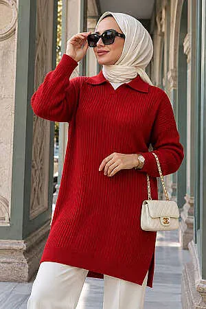 Red Modest Knit Sweater 10921K 
