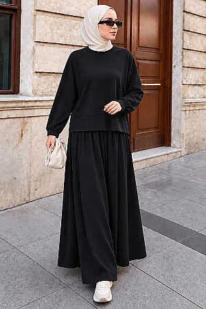 Relaxed-Fit Oysho Black Modest Skirt Set 1986S - 1