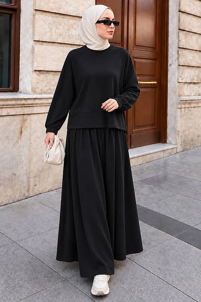 Relaxed-Fit Oysho Black Modest Skirt Set 1986S - 1