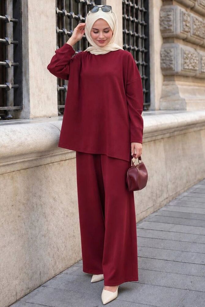 Relaxed-Fit Oysho Burgundy Modest Set 1409BR - 1