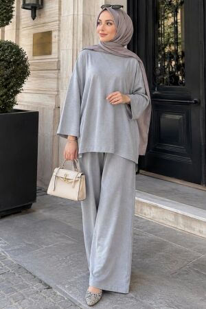 Relaxed-Fit Oysho Gray Modest Set 1409GR 