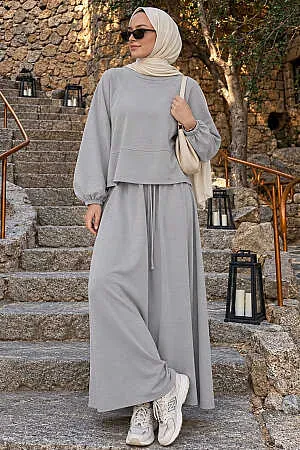 Relaxed-Fit Oysho Gray Modest Skirt Set 1986GR 