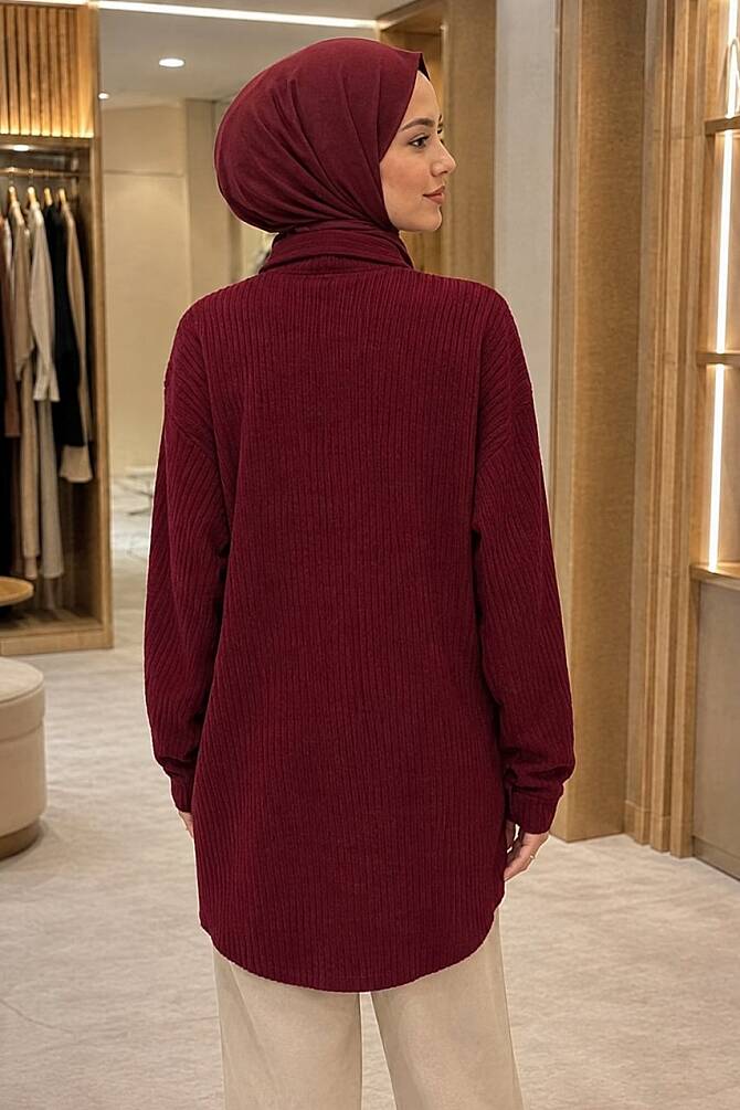 Ribbed Cherry Modest Knit Sweater Tunic 65903VSN - 2