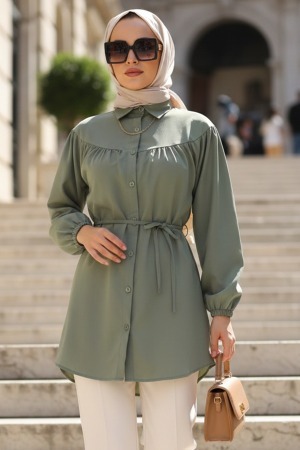 Roba Detailed Almond Green Modest Tunic 10184CY - 2