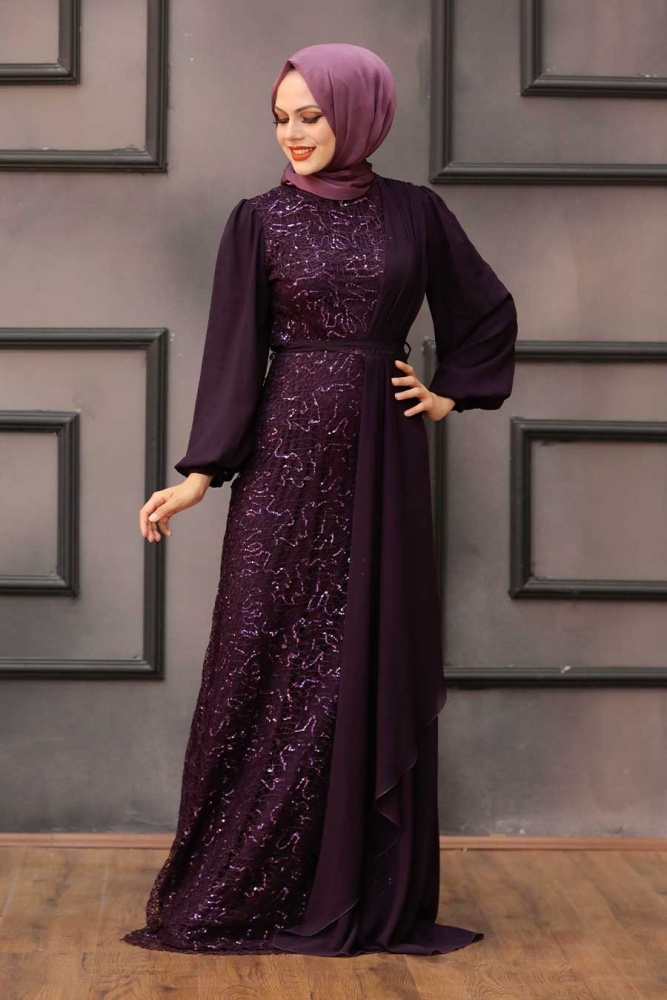 Robe de soirée Hijab - Robe de soirée Hijab Prune 5516MU - 2