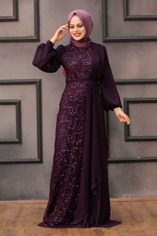 Robe de soirée Hijab - Robe de soirée Hijab Prune 5516MU - 1