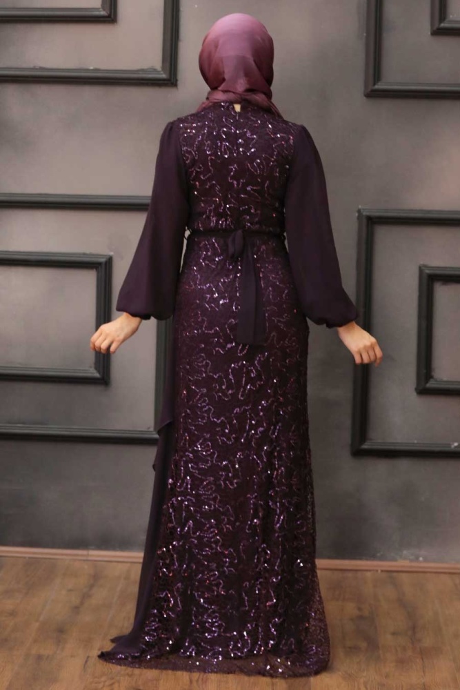 Robe de soirée Hijab - Robe de soirée Hijab Prune 5516MU - 3