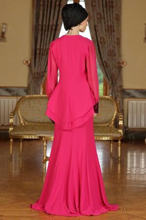 Robe de soirée islamique fuchsia 9003F - 3