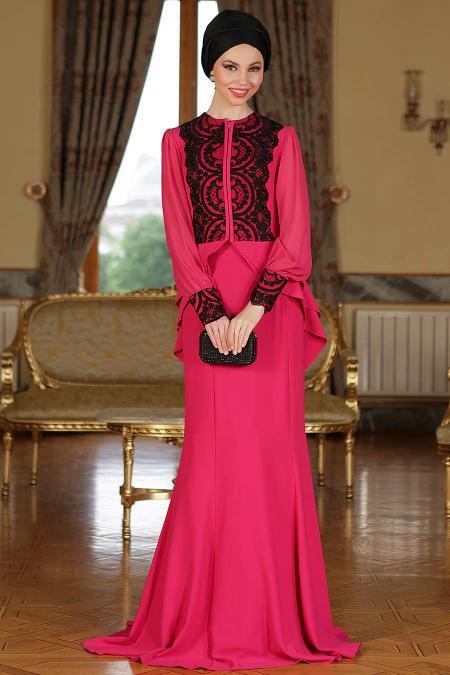 Robe de soirée islamique fuchsia 9003F - 2