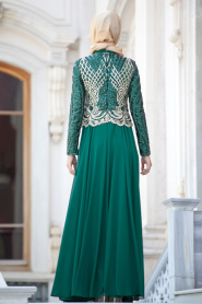 Robe de soirée islamique verte 2185-01Y - 3