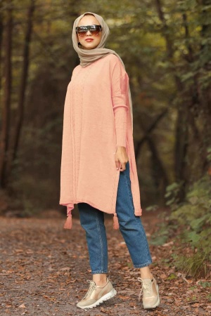 Rose Poudré -Neva Style - Poncho en tricot hijab -10010PD - 1