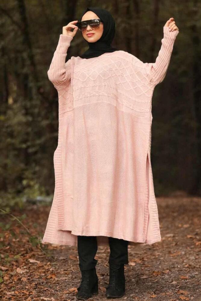 Rose Poudré -Neva Style - Poncho en tricot hijab - 6741PD - 1