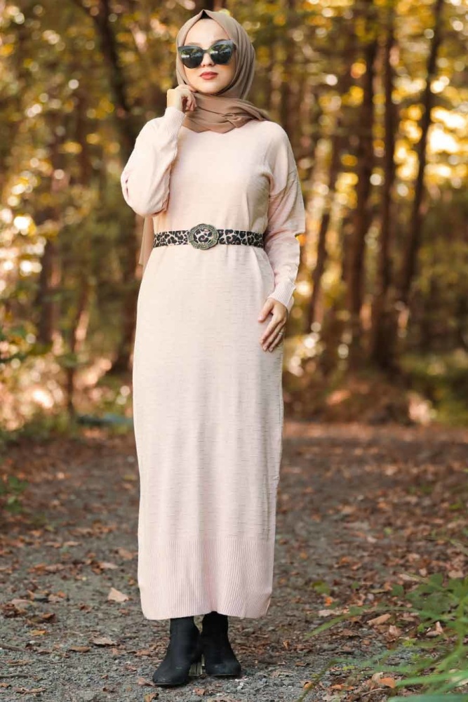 Rose Poudré -Neva Style - Robe En Tricot Hijab -10071PD - 1