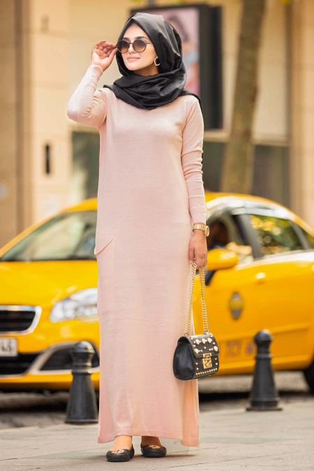 Rose Poudré - Neva Style - Robe En Tricot Hijab 15369PD