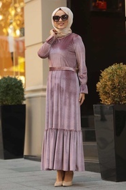 Rose Poudré - Neva Style - Robe En Velours Hijab - 50530PD - Thumbnail