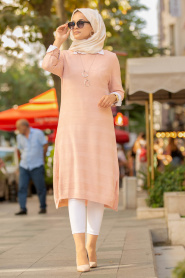Rose Poudré - Neva Style - Tunique En Tricot Hijab 153801PD - Thumbnail