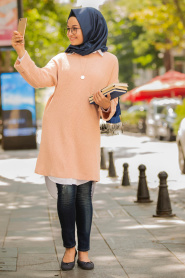 Rose Poudré - Neva Style - Tunique En Tricot Hijab 15439PD - Thumbnail
