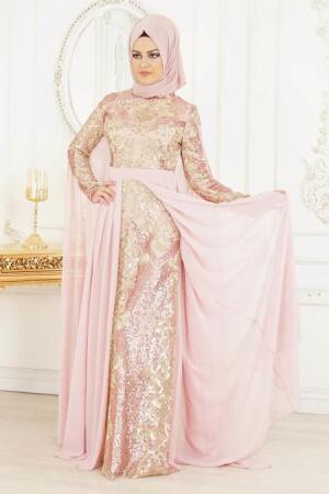 Rose Poudré - Tesettürlü Abiye Elbise- Robe de Soirée 8078PD - 3