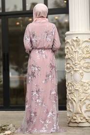 Rose Poudré - Tesettürlü Abiye Elbise - Robe de Soirée Hijab - 11027PD - Thumbnail