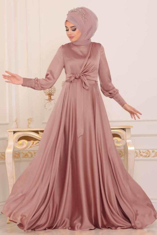 Rose Poudré - Tesettürlü Abiye Elbise - Robe de Soirée Hijab - 1420PD - 1