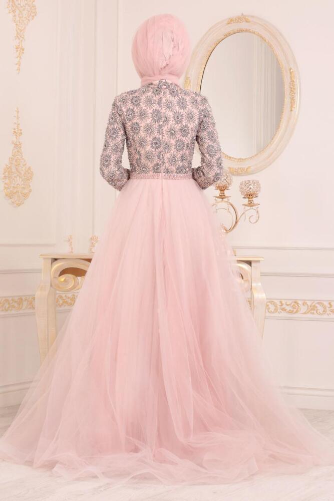 Rose Poudré- Tesettürlü Abiye Elbise - Robe de Soirée Hijab 1833PD - 2