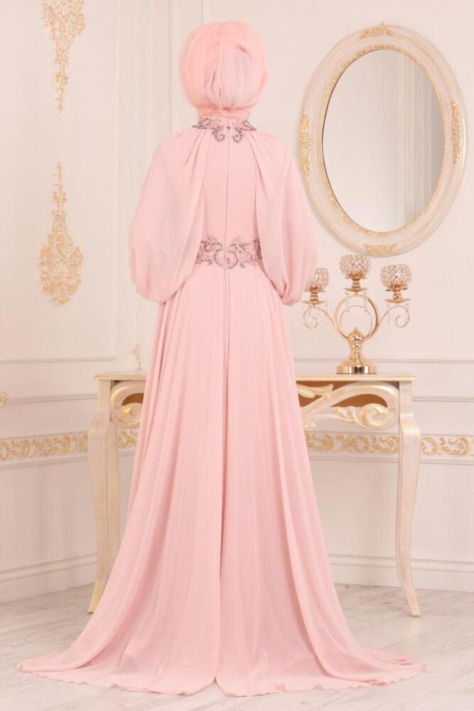 Rose Poudré- Tesettürlü Abiye Elbise - Robe de Soirée Hijab 18630PD - 2