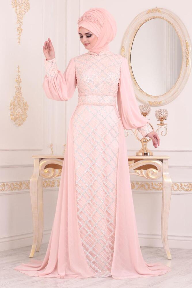 Rose Poudré -Tesettürlü Abiye Elbise -Robe de Soirée Hijab 2032PD - 1