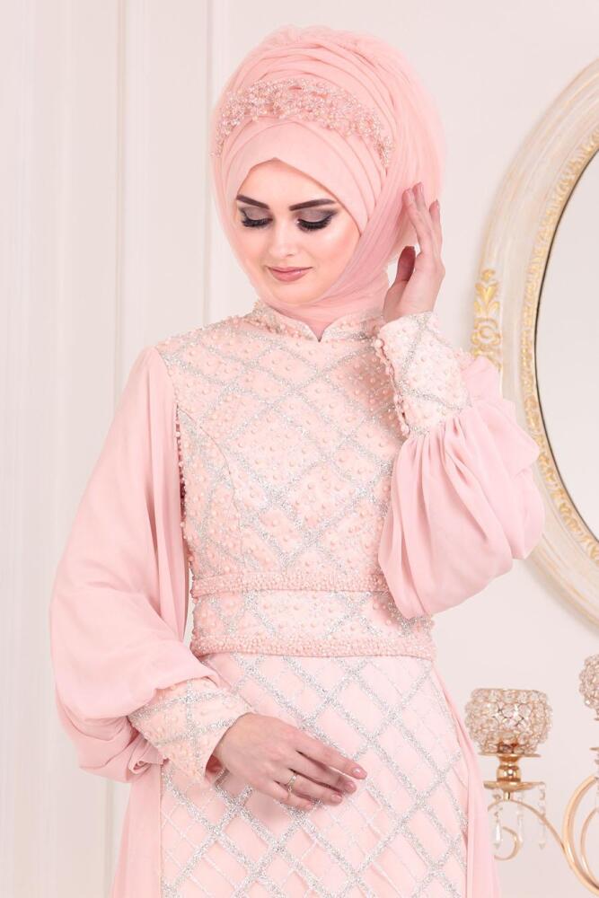 Rose Poudré -Tesettürlü Abiye Elbise -Robe de Soirée Hijab 2032PD - 2