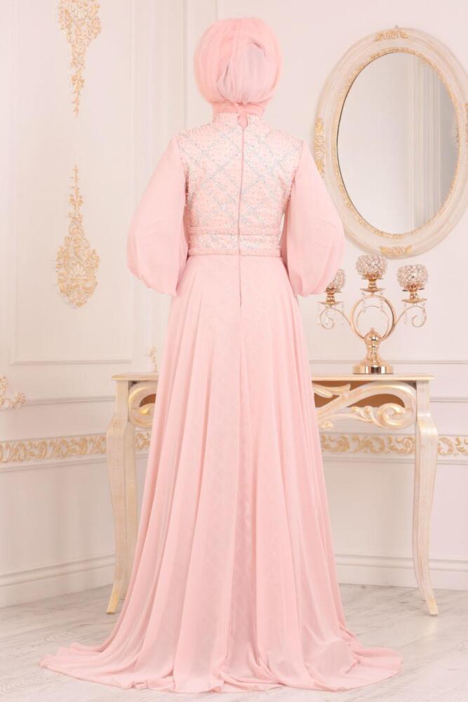 Rose Poudré -Tesettürlü Abiye Elbise -Robe de Soirée Hijab 2032PD - 3