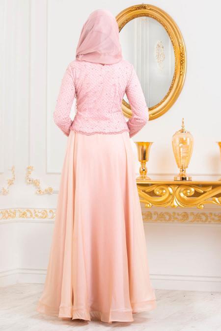 Rose Poudré-Tesettürlü Abiye Elbise -Robe de Soirée Hijab 31260PD - 2