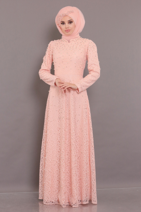 Rose Poudré-Tesettürlü Abiye Elbise - Robe de Soirée Hijab 3130PD
