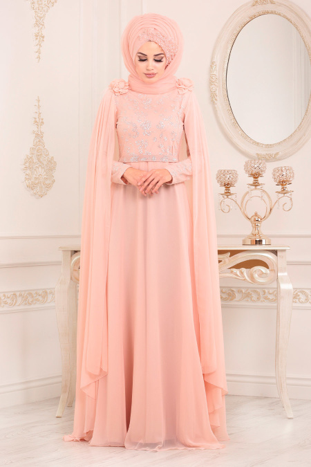 Rose Poudré-Tesettürlü Abiye Elbise - Robe de Soirée Hijab 3285PD