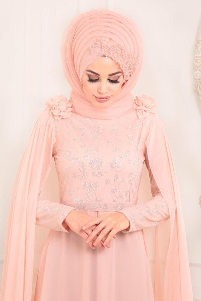 Rose Poudré-Tesettürlü Abiye Elbise - Robe de Soirée Hijab 3285PD - 2