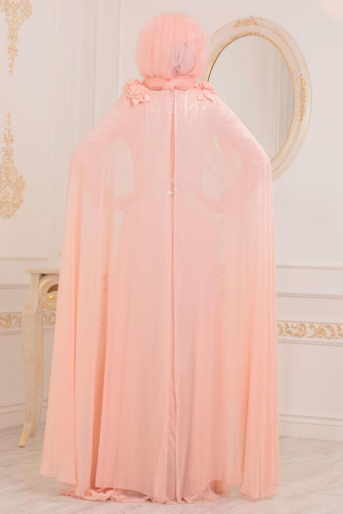 Rose Poudré-Tesettürlü Abiye Elbise - Robe de Soirée Hijab 3285PD - 4