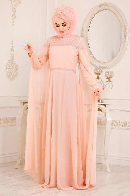 Rose Poudré-Tesettürlü Abiye Elbise - Robe de Soirée Hijab 3294PD