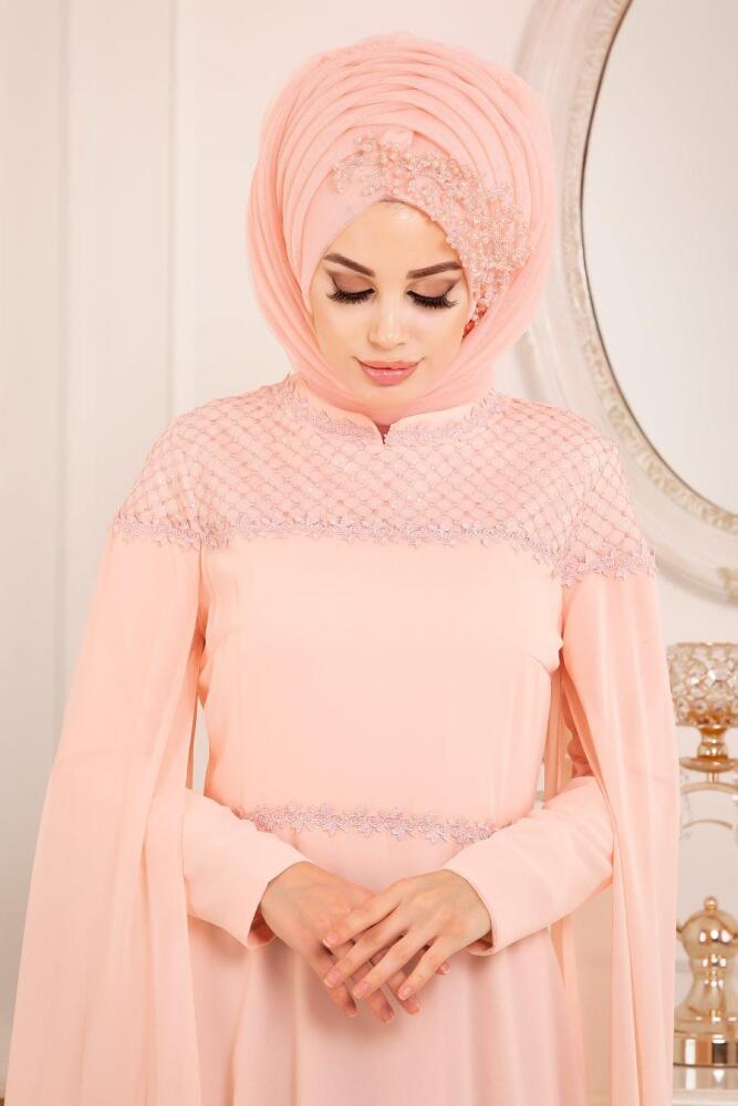 Rose Poudré-Tesettürlü Abiye Elbise - Robe de Soirée Hijab 3294PD - 2