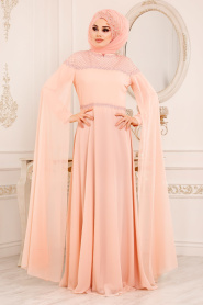 Rose Poudré-Tesettürlü Abiye Elbise - Robe de Soirée Hijab 3294PD - Thumbnail