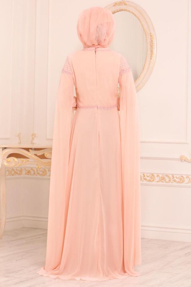 Rose Poudré-Tesettürlü Abiye Elbise - Robe de Soirée Hijab 3294PD - 4