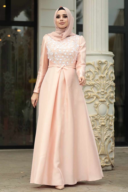 Rose Poudré-Tesettürlü Abiye Elbise - Robe de Soirée Hijab 3755PD