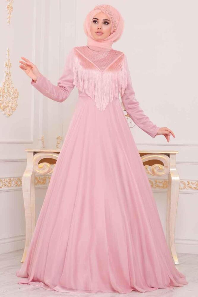 Rose Poudré - Tesettürlü Abiye Elbise - Robe de Soirée Hijab - 3894PD - 1