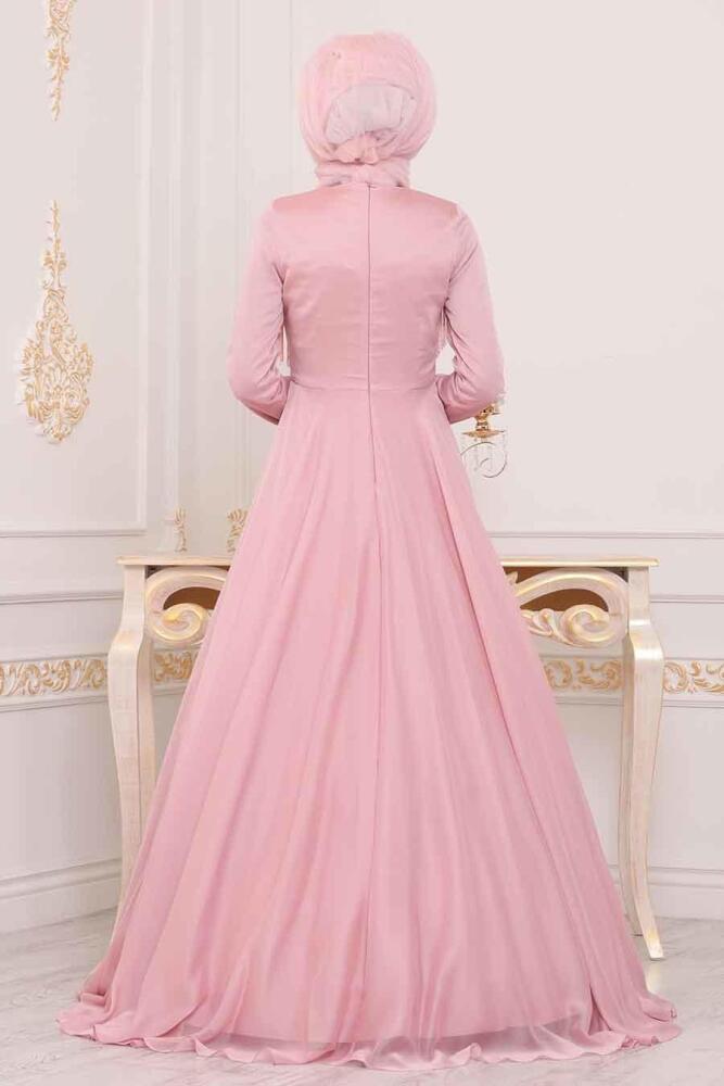 Rose Poudré - Tesettürlü Abiye Elbise - Robe de Soirée Hijab - 3894PD - 2